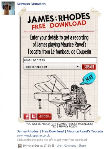 James Rhodes Free Download Widget on Facebook Expanded