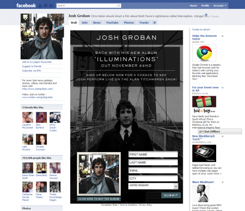 Josh Groban Facebook Tab