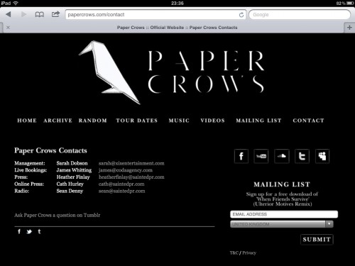 Paper Crows Website - Contact Page