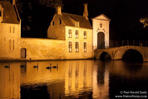 Night shot of the canal in front of the Benguinage, Bruges